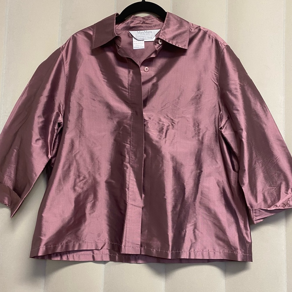 Max Mara MaxMara Women’s Blouse Size 12 100% Silk Button Front Iridescent